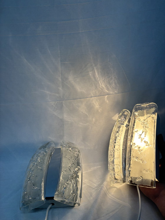 Image 1 of Set van 2 vintage Doria Leuchten ijsglas wandlampen jaren 60