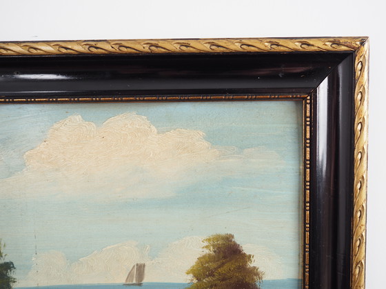 Image 1 of Tableau "La cabane au bord de la mer", design scandinave, années 1970