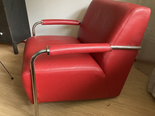 Rode leren fauteuil