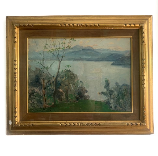 Peinture à l'huile sur toile Paysage de Giovanni Sirombo, années 1920