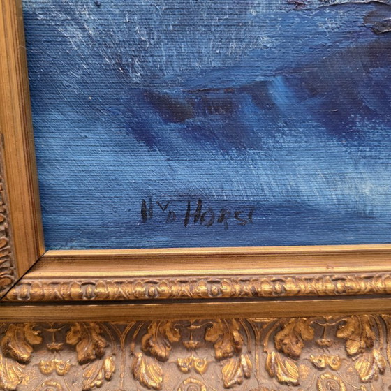 Image 1 of Vintage schilderij met bosmeertje H. vd Horst, jaren 60/70