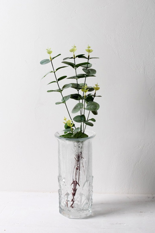 Mid-Century Textured Glass Vase: Fidenza Italian Leaf Pattern, 1970s