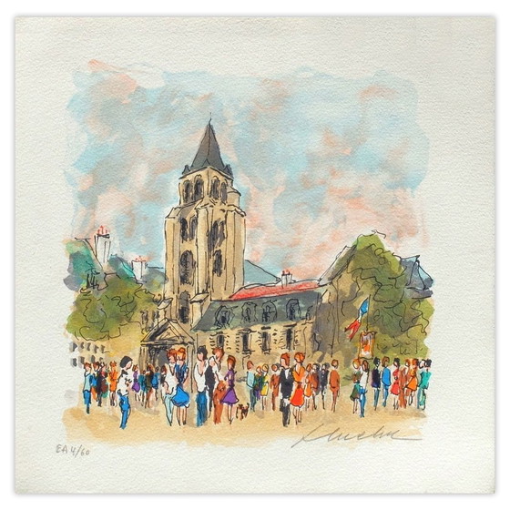 Image 1 of Urbain HUCHET Paris, die Kirche Saint Germain des Prés Signierte Lithographie 1985