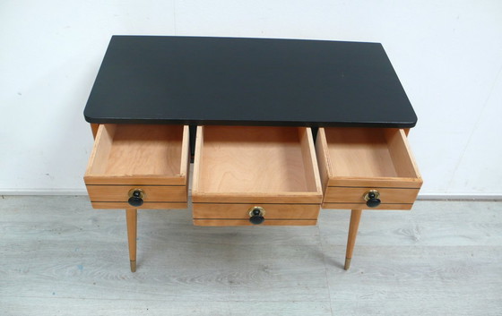 Image 1 of 1950s hallway cabinet, small console table with 3 drawers, vintage, retro, mid-century modern