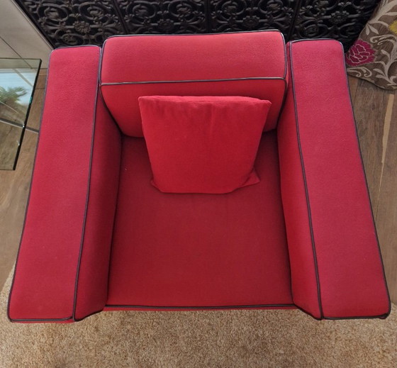 Sillón giratorio Cassina Reef rojo con ribetes de cuero. – Sillones, Leather (photo 4 of 6)