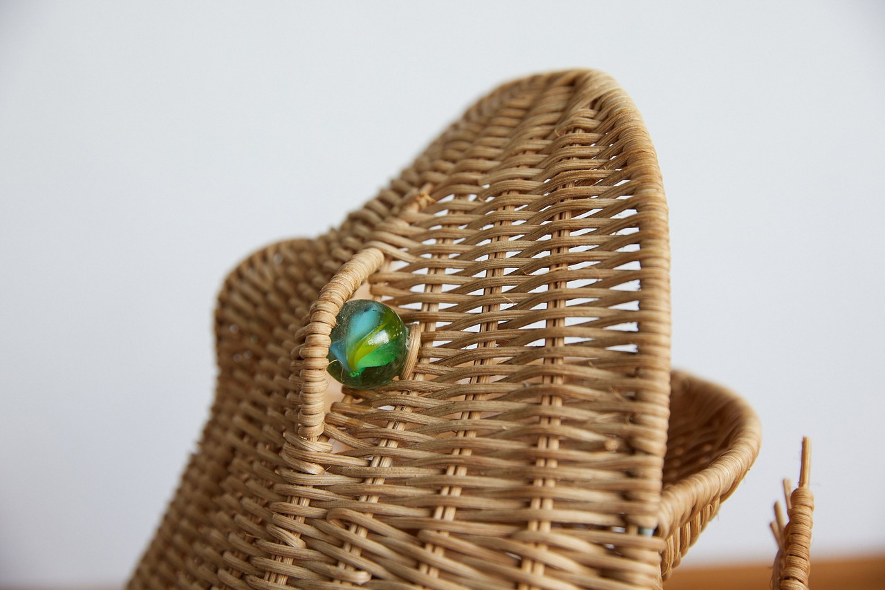 Panier oblong vintage en osier / rotin grenouille