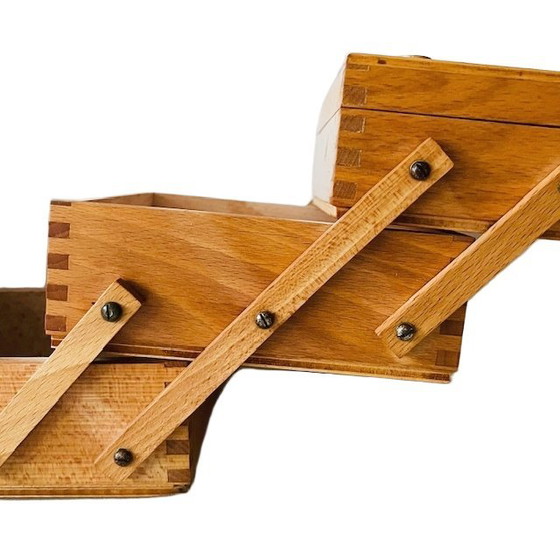 Image 1 of Zusammenklappbare Nähkiste aus Holz, dänisches Design, Mitte des 20. Jahrhunderts, Bastelkiste aus den 1960er Jahren
