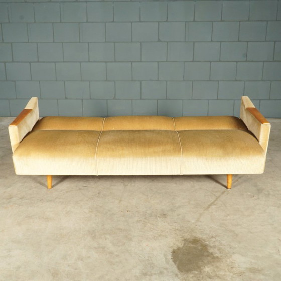 Canapé-lit vintage - Velours beige - Années 1960 – Canapés 3 places, Textile (photo 10 of 17)