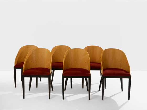 Garouste & Bonetti Concerto Chairs Sycamore Bronze Alpaca Velvet 1990 – Dining chairs, Wood (photo 11 of 11)