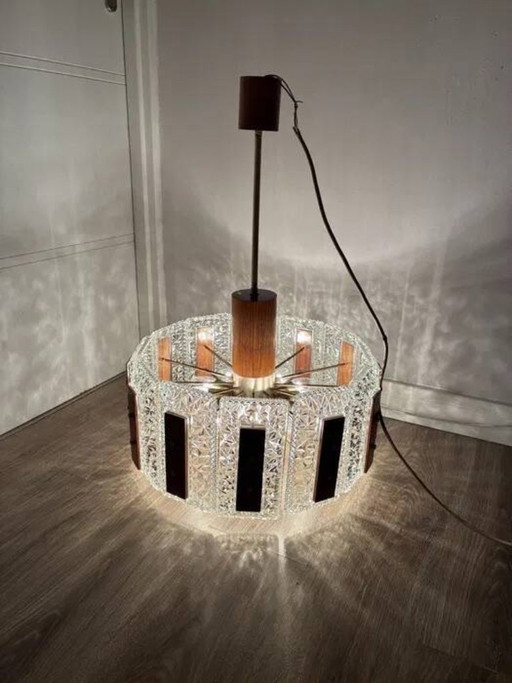 Lustre Carl Fagerlund pour Orrefors, Verre, Teck et Laiton, Années 1960