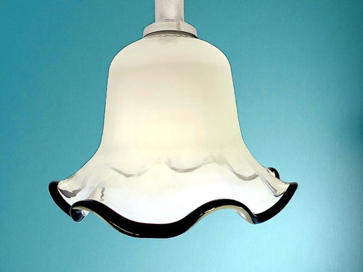 Suspension en verre opalin portugais en forme de cloche et de fleur 1960s-70s