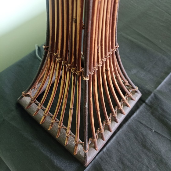 Image 1 of Karaktervol duo vintage tafellampen – Metaal & Rotan – Brutalist Style