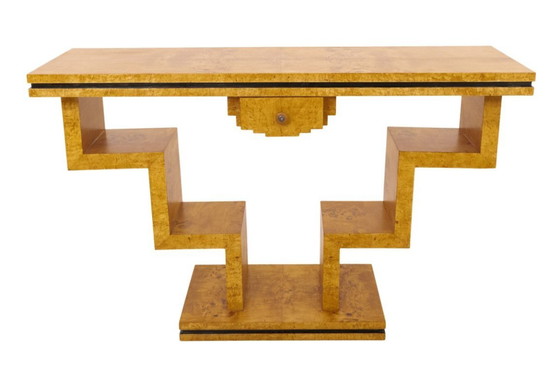 Image 1 of Console géométrique en ronce de noyer de style Art Déco.