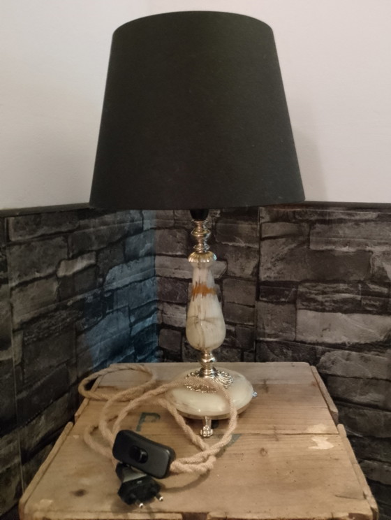 Image 1 of Lampe im neoklassizistischen Stil aus Bronze und echtem Onyx, vollständig elektrifiziert mit einem geflochtenen Leinenkabel
