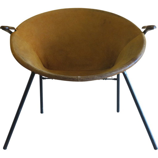 Poltrona vintage in teak e pelle di Hans Olsen per Lea Design, Svezia 1950