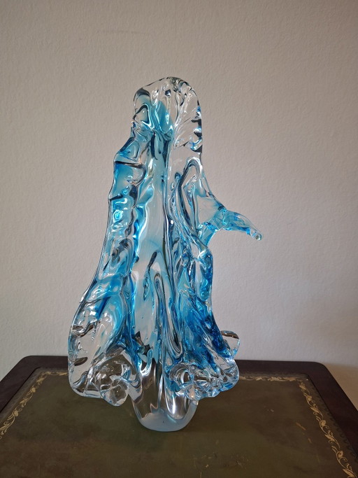 Vague Dansante, Sculptures en verre, bleu océan, formes organiques, près de 5 kg, parfait état.