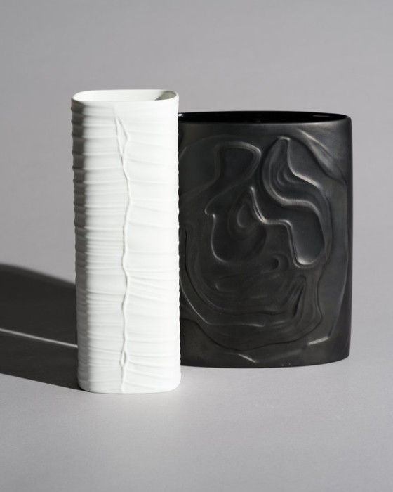 Image 1 of Rosenthal Porcelain Vase Duo Farideh Lashai & Werner Schreib Matte Black & White