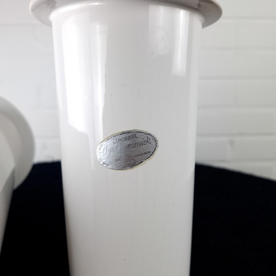 Image 1 of Set of 2 vintage vases white ceramic flora ceramic 70s