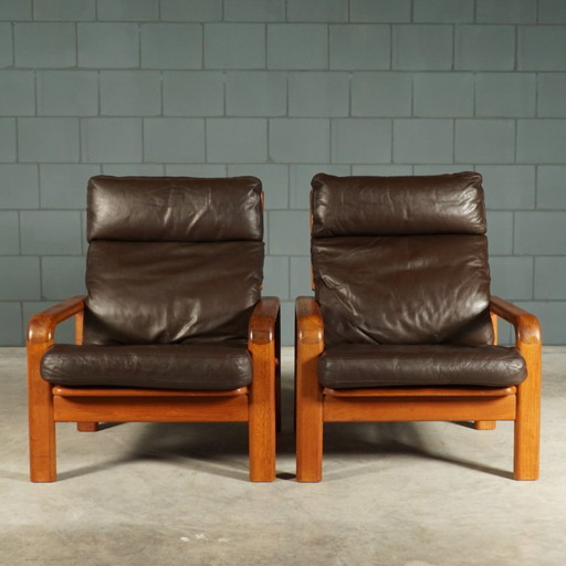 Set dänischer Vintage-Sessel – L. Olsen & Sohn – Teakholz – 1960er Jahre – fauteuils, Leather, Wood