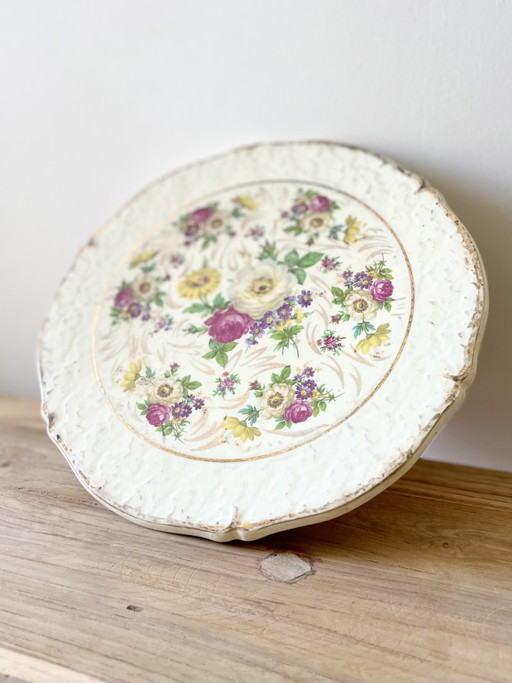 Plato decorativo francés vintage con motivos florales · Ceranord Saint-Amand · Pintado a mano · Hecho en Francia