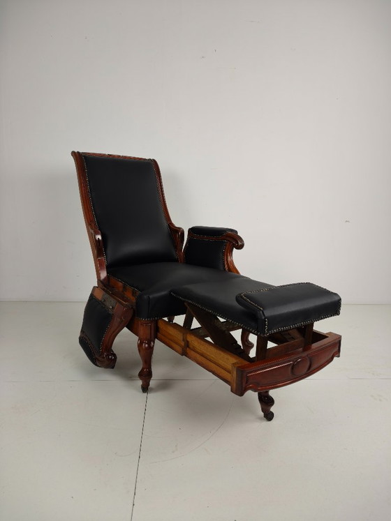 Antiker Bibliotheksstuhl aus dem 19. Jahrhundert von Horrix – Schwarzes Leder – Verstellbarer relaxsessel (photo 12 of 19)