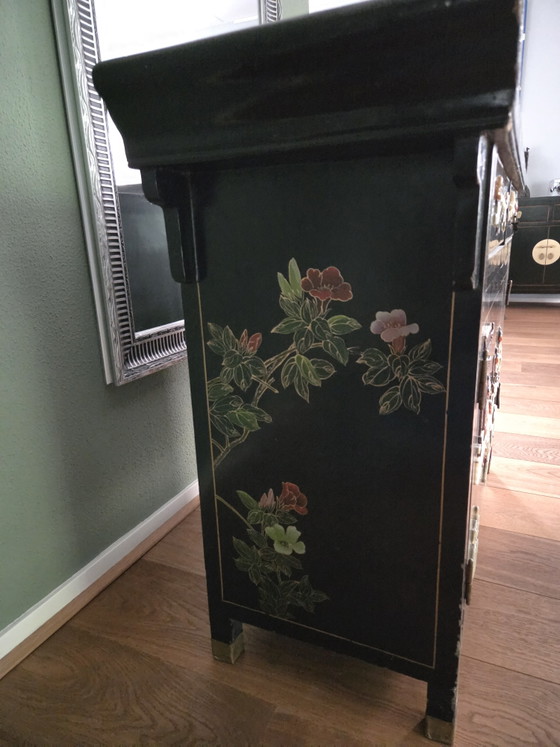 Antique Chinese Cabinet with Paintings and Soapstone – Sideboard, Wood (photo 6 of 15)