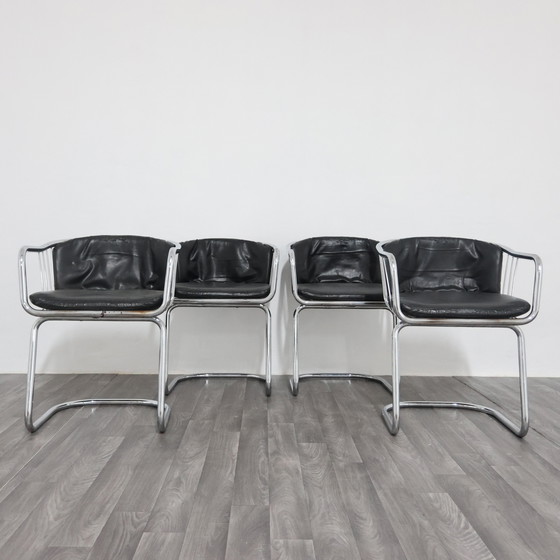 Image 1 of Gastone Rinaldi set van 4 stalen fauteuils, jaren 70 design, moderne antiek