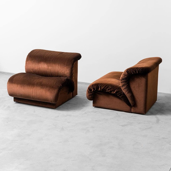 Image 1 of Pair of brown velvet armchairs by Doimo Salotti, 1970s