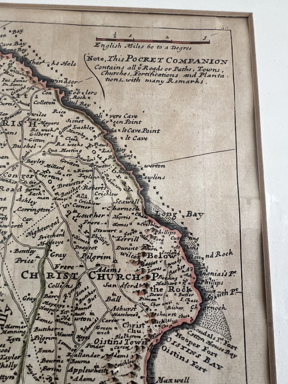 Image 1 of Antieke ingelijste kaart "The Island of Barbadoes" – Herman Moll (ca. 1720)