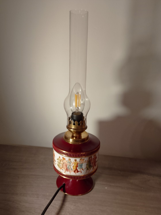 Image 1 of Florentine porcelain lamp, burgundy, signed and numbered, Italy, refurbished