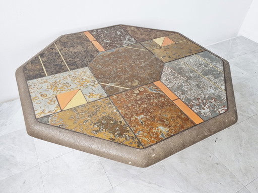 Table basse en ardoise brutaliste, 1970