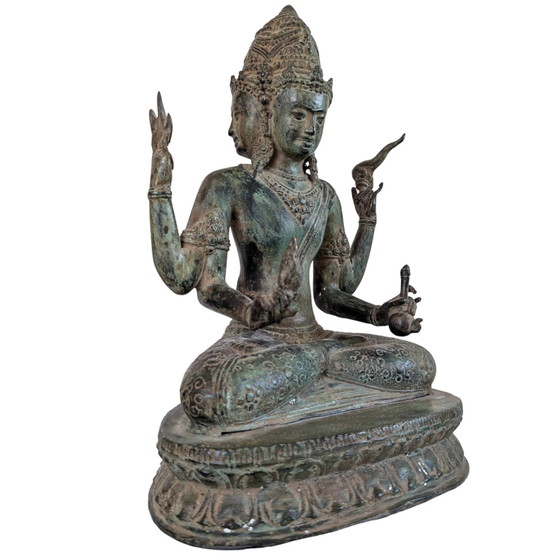 Kosmische Meisterschaft & Schutz – Trimukha Maheshvara – Bildhauerei, Bronze, Gold (photo 2 of 10)