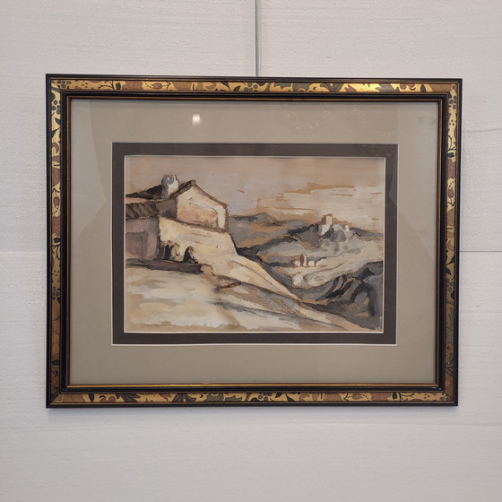 Image 1 of Acuarela Sobre Papel, “Pueblo” Escuela Francesa, S. XX - Francia