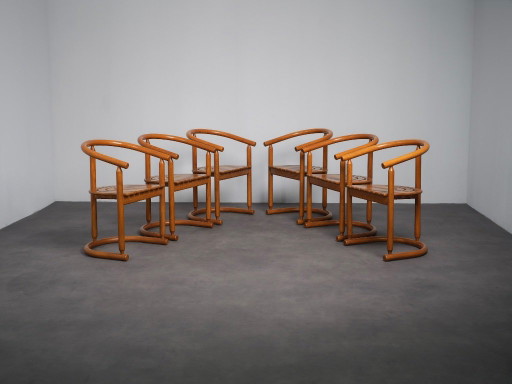 Set di sei sedie da pranzo scultoree di Allmilmö, Germania, anni '80 – eetkamerstoelen, Wood