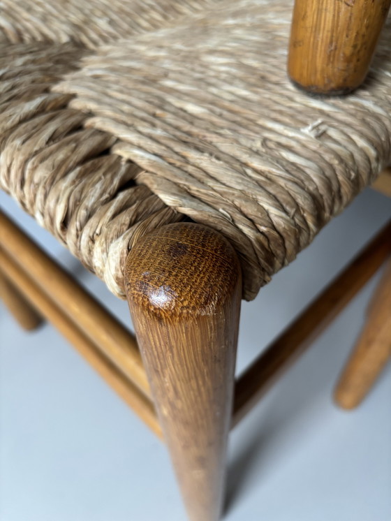 Image 1 of JUEGO DE 4 TABURETES BAJOS DE MADERA Y JUNCILLO DE JOHAN VAN HEUVEL PARA AD VORM, DÉCADA DE 1960