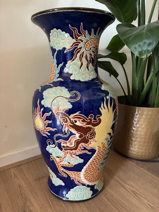 Jarrón de suelo grande vintage decoración dragón