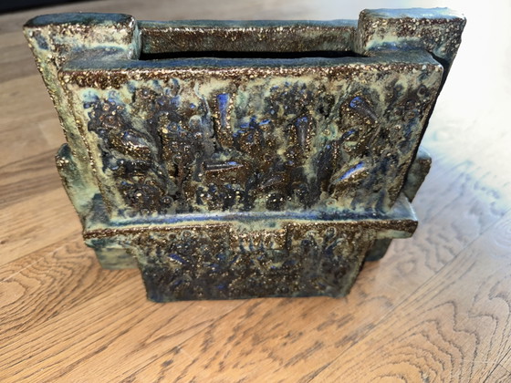 Image 1 of Vintage Bitossi Rimini Blu brutalistische vaas – Aldo Londi jaren 60