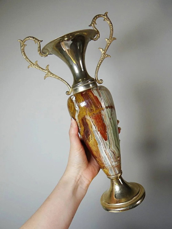 Large decorative onyx and gilded metal cassolette, Italy 1960s-70s., Vintage, Decorative Objects, Stone (photo 14 of 19)