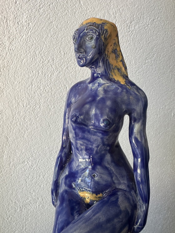 Image 1 of Sculpture Nue Stylisée Céramique Bleu