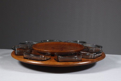 Digsmed Danimarca - Vassoio da portata in teak e vetro con base girevole, design anni '60