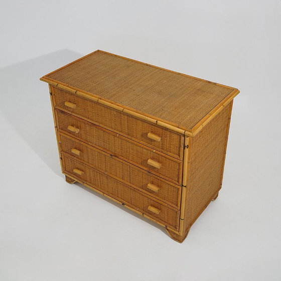 Image 1 of Bamboo and woven wicker chest of drawers, 1970s
