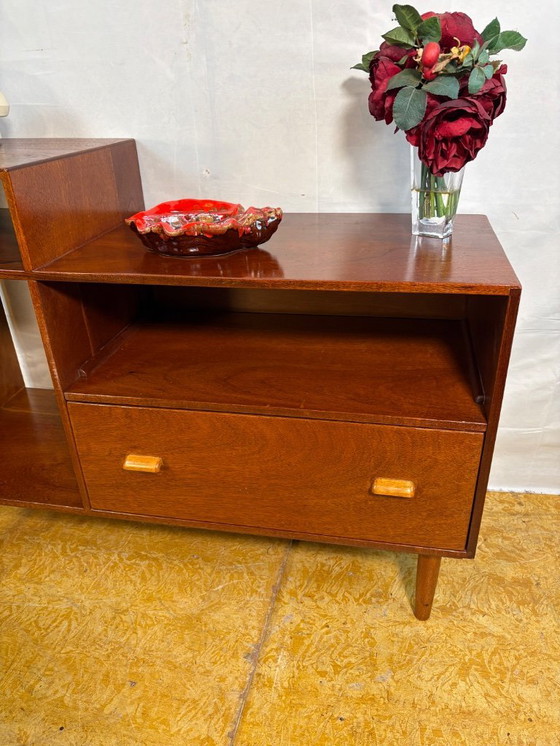 Image 1 of Mid Century Retro Teak Telephone Seat / Media Cabinet (Circa 1960)  A superb mid century vintage teak telephone seat dating from