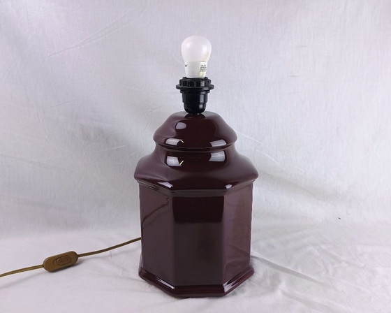 Image 1 of Handcrafted Black Ceramic Table Lamp Oriental Octogonal Vintage Designer