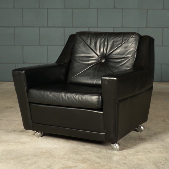 Image 1 of Fauteuil en cuir vintage - noir - années 1970