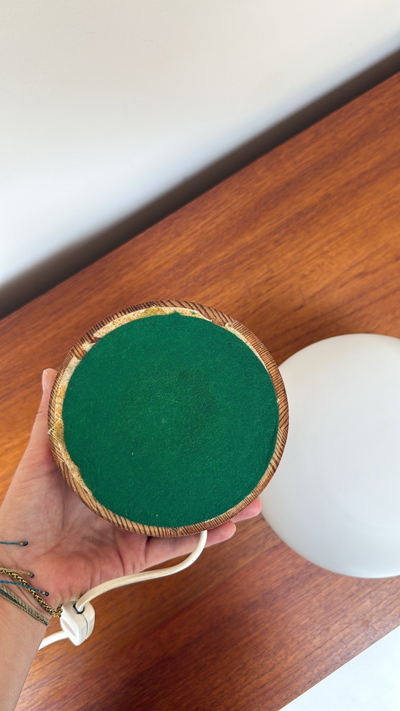 Image 1 of Lampada vintage in legno di teak con sfera di vetro