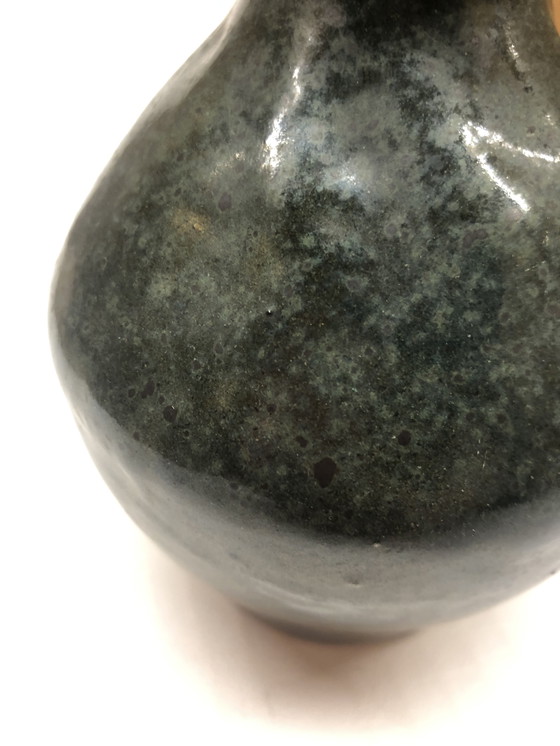 Image 1 of Vintage Blue Ceramic Vase Signed AP