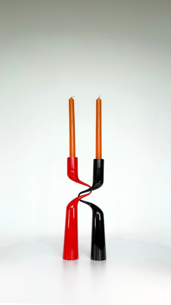 Image 1 of Red and black 'Tango' candlesticks designed by Mikaela Dörfel for Menu Denmark