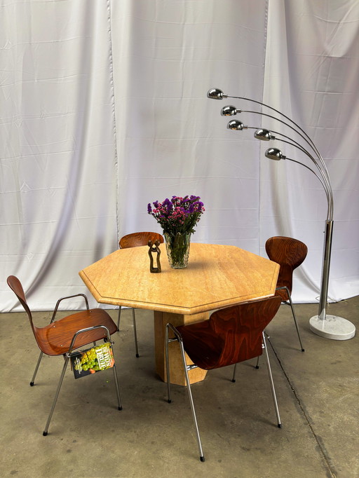 Marble dinner table in Rosa Portogallo marble