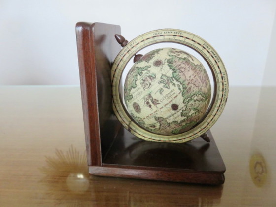 Image 1 of Pair of wooden "globe" bookends, 1970