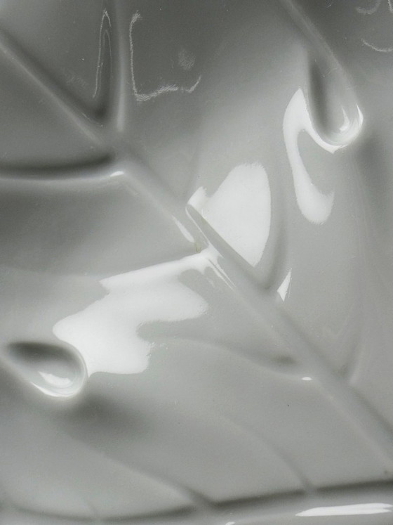 Image 1 of Large celadon porcelain vine leaf bowl by L. Michelaud, Limoges, 1930-50